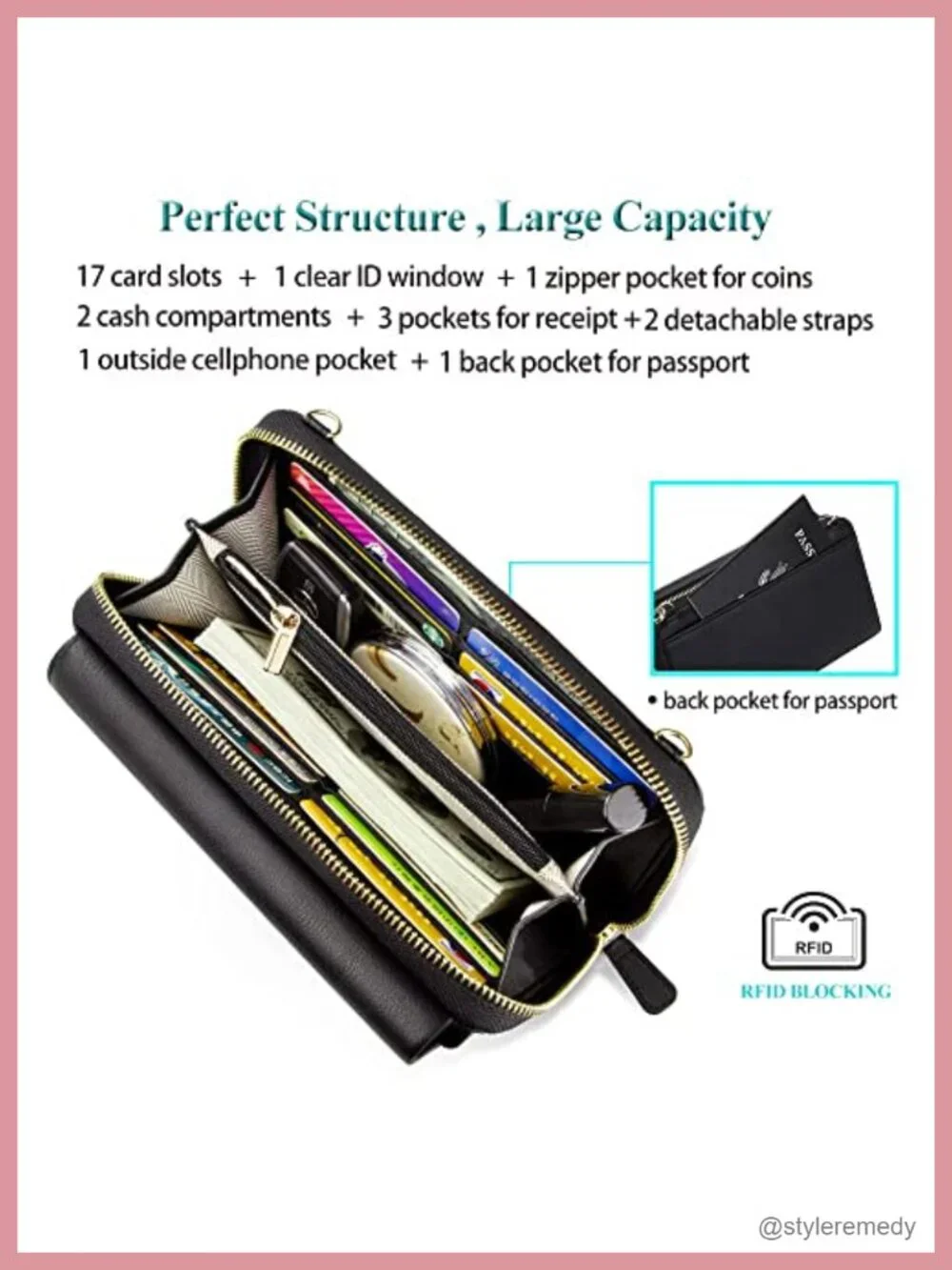 Women's Vegan Leather RFID Crossbody Wristlet Wallet Clutch Purse with Phone